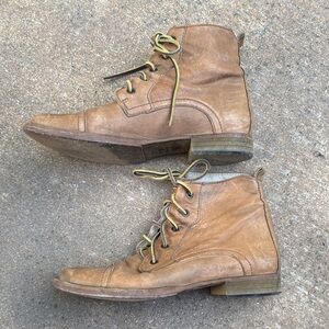 Latitude Femme Camel Leather Chukka Lace Up Granny Boots Italy VGUC Sz 38